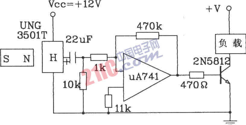 ugn-3501t霍尔传感器组成的计数器电路图